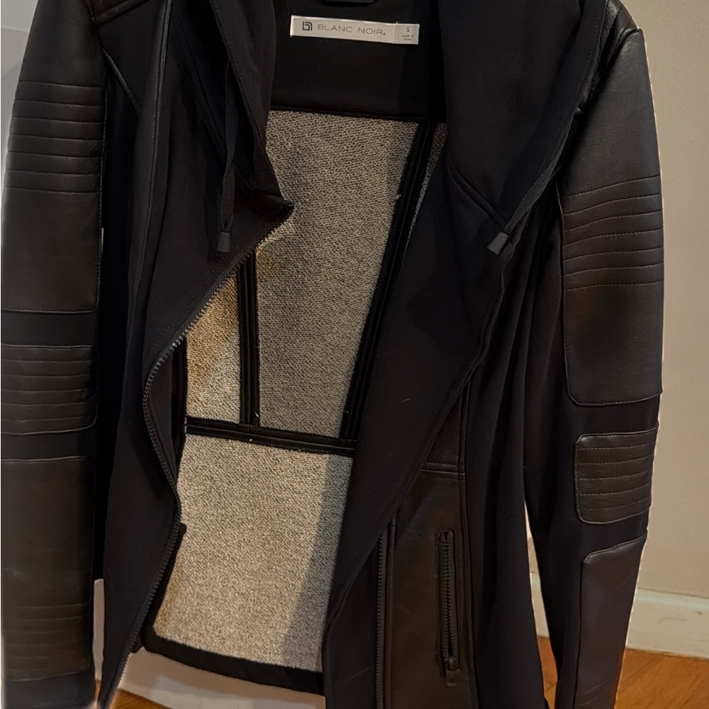 Blanc Noir Women's Black Hooded Moto Jacket